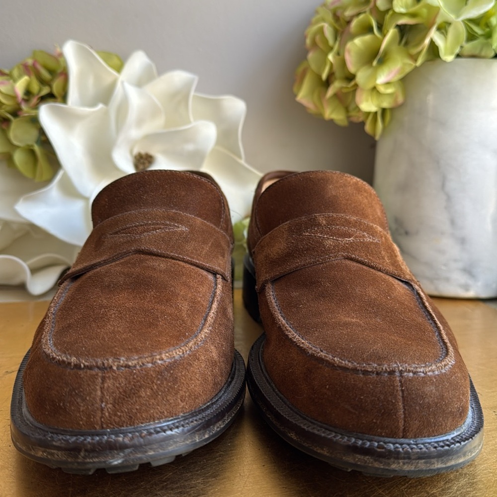 Bruno Magli Ken Lug Sole Penny Loafer in Chestnut Suede | Bologna Construction - Picture 5 of 16